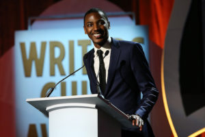 LOS ANGELES, CA - FEBRUARY 13: Write/actor Jerrod Carmichael speaks onstage during the 2016 Writers Guild Awards L.A. Ceremony at the Hyatt Regency Century Plaza on February 13, 2016 in Los Angeles, California. (Photo by Phillip Faraone/Getty Images,)